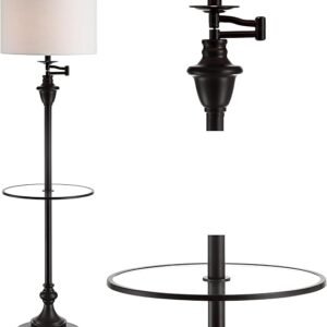 JONATHAN Y JYL3055C Cora - Mesa auxiliar LED de metal/vidrio de 60 pulgadas y lámpara de pie contemporánea, transicional para dormitorios, sala de estar, oficina, lectura, bronce aceitado, bronce