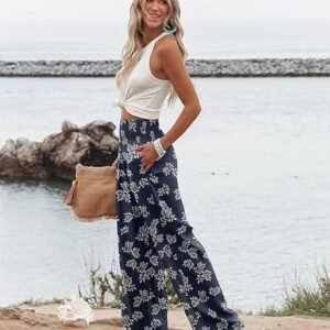 Angerella Pantalones palazzo elásticos de cintura alta para mujer, estilo casual, pierna ancha, pantalones largos con bolsillo
