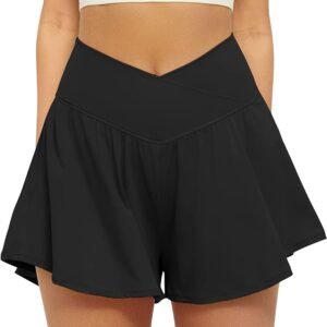 FireSwan Crossover - Pantalones cortos deportivos 2 en 1 para mujer, pantalones cortos fluidos para correr con bolsillos, falda pantalón de elastano para entrenamiento y jugar tenis