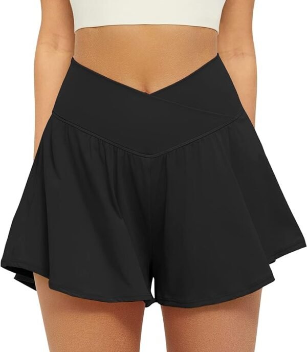 FireSwan Crossover - Pantalones cortos deportivos 2 en 1 para mujer, pantalones cortos fluidos para correr con bolsillos, falda pantalón de elastano para entrenamiento y jugar tenis