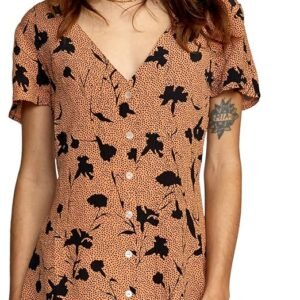 RVCA Vestido de manga corta tejido Avery para mujer