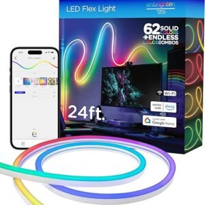 Enbrighten 58088 - Tira de luces LED inteligentes que cambian de color, 24 pies, color personalizable, atenuables, temporizador integrado, flexible para interiores y exteriores y debajo del armario