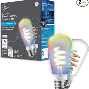 GE CYNC - Bombilla LED inteligente, estilo Edison ST19, estética de decoración de habitación, luz WiFi que cambia de color, equivalente a 60 W, funciona con Amazon Alexa y Google Home, 2 unidades
