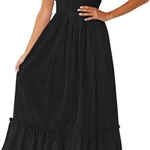 ZESICA - Vestido largo, bohemio de verano para mujer, acampanado, con tirantes delgados, cuello cuadrado y volantes, vestido largo para la playa, color sólido