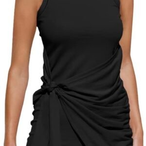 Lillusory Minivestido ajustado sin mangas y con frunces, para mujer, para un estilo informal o la playa
