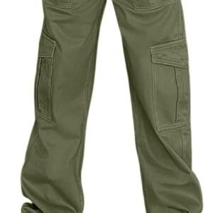 Lepunuo Pantalones cargo para mujer, de cintura alta, casuales, holgados, elásticos, de pierna ancha, Y2K, ropa de calle con 6 bolsillos