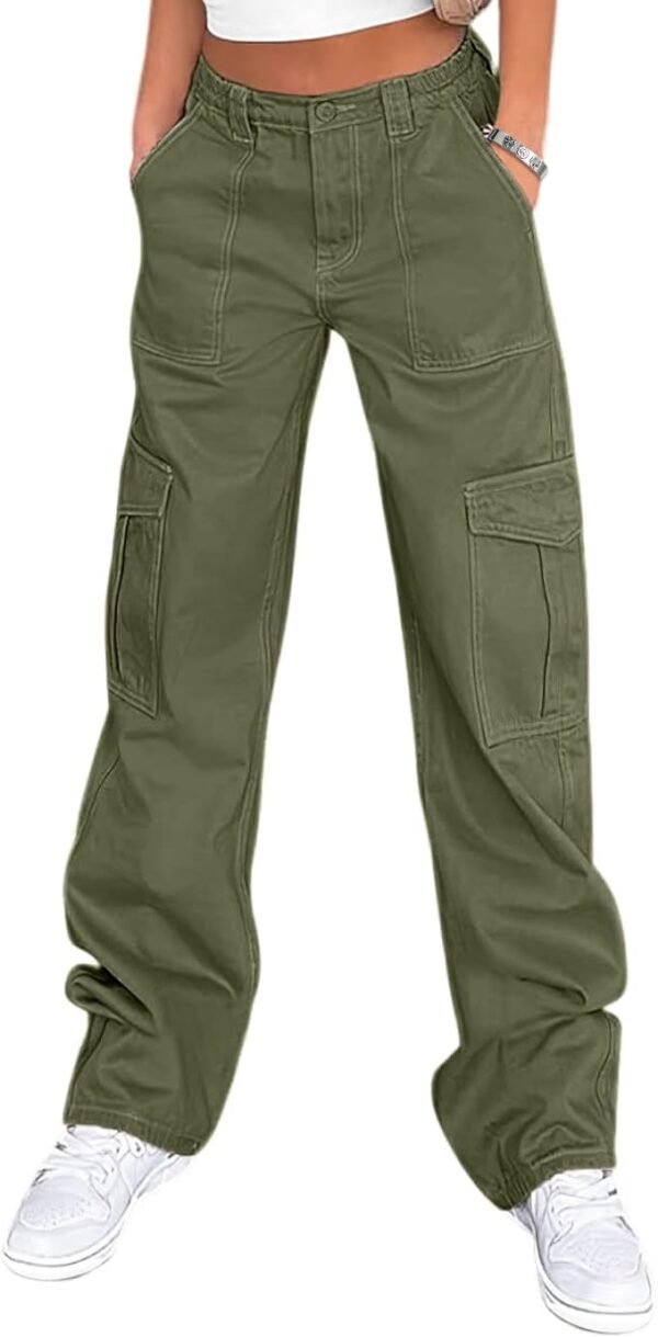 Lepunuo Pantalones cargo para mujer, de cintura alta, casuales, holgados, elásticos, de pierna ancha, Y2K, ropa de calle con 6 bolsillos