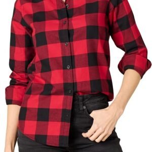 Camisa de franela a cuadros ligera de manga larga para mujer