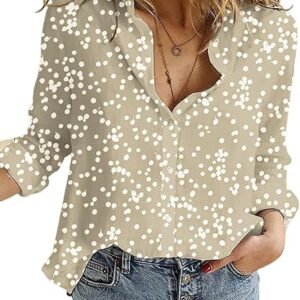 Blusa casual de gasa con botones y cuello en V para mujer, con estampado floral, enrollable, manga larga, estilo bohemio