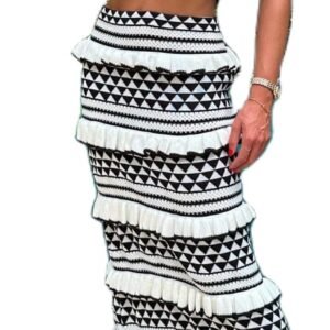 Conjunto de 2 piezas de falda de punto de ganchillo para mujer, top corto con huecos, cintura alta, maxi falda de playa