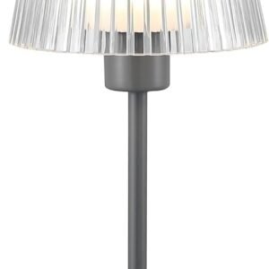 JONATHAN Y JYL7225D Oscar - Lámpara de mesa LED integrada moderna industrial recargable e inalámbrica, portátil, de hierro/acrílico, con pantalla acanalada, clásica, contemporánea, mesita de noche, gris