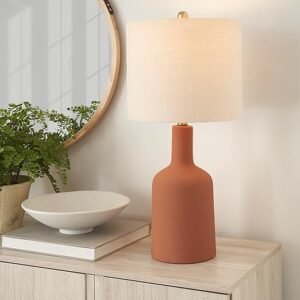 Nourison Lámpara de mesa de cerámica de terracota naranja de 22 pulgadas para moderna, de transición, mesita de noche, sala de estar, comedor, entrada