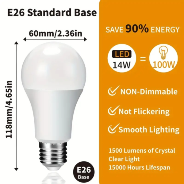 10pcs LED Light Bulbs 14W (100W Equivalent), A19 E26 LED Light Bulbs, 1500Lm CRI90+ Light Bulbs For Home Lighting Decor - Image 5