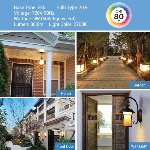 DEWENWILS 4-Pack Dusk to Dawn Light Bulb Led Outdoor Lighting, Smart Automatic On/Off Photocell Sensor A19 E26 Porch Light Bulb, 2700K Soft Warm White, 9W (60W Equivalent), 800 LM, UL Listed - Image 2