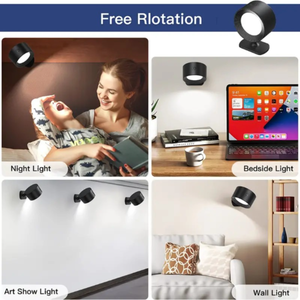 Acondicionado de pared LED moderno FUSSION, 24 LED, 3 niveles de brillo, 3 modos de color, control táctil, giratorio 360°, batería de litio recargable de 2000 mAh, acabado de metal pulido, luz de montaje en pared ajustable para dormitorio, lámpara de lectura de noche de cabecera - Image 3