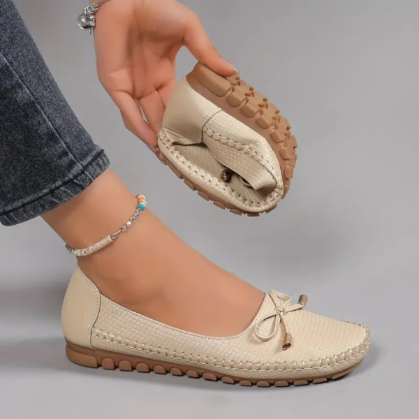 Zapatos planos de mujer con decoración de lazo de color liso, mocasines sin cordones, zapatos de moda cómodos y ligeros para uso casual. - Image 5