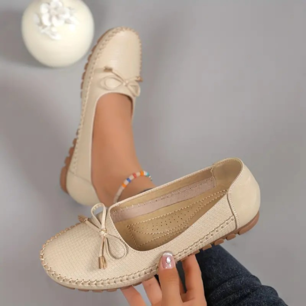 Zapatos planos de mujer con decoración de lazo de color liso, mocasines sin cordones, zapatos de moda cómodos y ligeros para uso casual. - Image 4