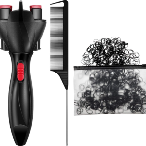 Automatic Hair Twister Hair Braider with 800 Pieces Mini Rubber Bands and Rat Tail Comb, Electronic Hair Braiding Machine Braid Maker DIY Hair Roller Styling Tool for DIY Hair Tangling Styling, Black
