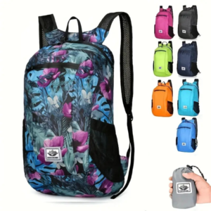 1pc Foldable Waterproof Backpack, Large Capacity Lightweight Printed Sports Bag, Suitable For Outdoor Sports, Riding, Hiking, Camping, Travel