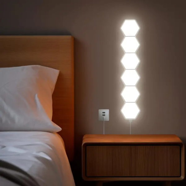 6packs Touch Control Hexagonal LED Wall Light, Neutral White Lamp With Touch Night Light, Easy To Use And Energy Efficient - Image 3