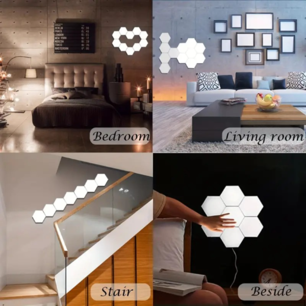 6packs Touch Control Hexagonal LED Wall Light, Neutral White Lamp With Touch Night Light, Easy To Use And Energy Efficient - Image 2
