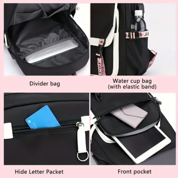 Large Capacity Cute Backpack With USB Charger Hole, Notebook Backpack For Students, Women's Canvas Backpack - Image 4