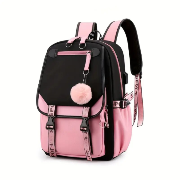 Large Capacity Cute Backpack With USB Charger Hole, Notebook Backpack For Students, Women's Canvas Backpack - Image 6