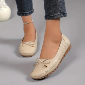 Zapatos planos de mujer con decoración de lazo de color liso, mocasines sin cordones, zapatos de moda cómodos y ligeros para uso casual.