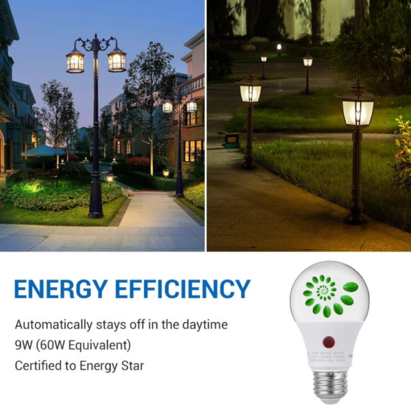 DEWENWILS 4-Pack Dusk to Dawn Light Bulb Led Outdoor Lighting, Smart Automatic On/Off Photocell Sensor A19 E26 Porch Light Bulb, 2700K Soft Warm White, 9W (60W Equivalent), 800 LM, UL Listed - Image 5