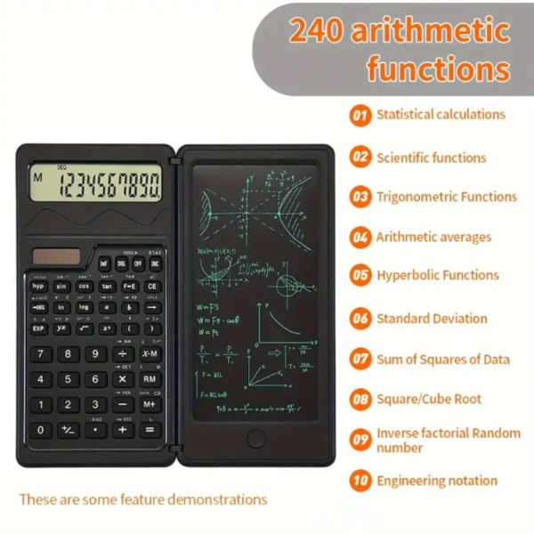 Scientific Calculators 10-Digit LCD Display Foldable Calculator With Handwriting Board, Solar And Battery Dual Power Supply For Teacher, Engineer - Image 3
