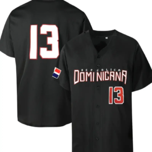 Mens Retro DOMINICANR V-neck Shirt - Vibrant Embroidered Logo, Short Sleeve, Loose Fit - Perfect Summer Baseball Style Jersey