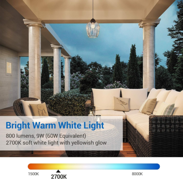DEWENWILS 4-Pack Dusk to Dawn Light Bulb Led Outdoor Lighting, Smart Automatic On/Off Photocell Sensor A19 E26 Porch Light Bulb, 2700K Soft Warm White, 9W (60W Equivalent), 800 LM, UL Listed - Image 6