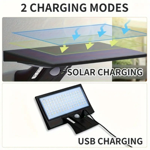 1pcs Solar Exterior Wall/Door Searchlight, 90pcs High Efficiency LED Lights, 4 Lighting Modes, 2 Charging Modes, IP65 Outdoor Waterproof Exterior Wall Light, Suitable For Villas, Courtyards, Front Doors, Backyards, Garages, Balconies, Shops, Shops - Image 4