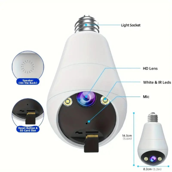 3MP FHD Wifi CCTV IP Camera bulb Lamp LED Light PTZ 360 degree Home Security Wireless Panoramic Home Security CCTV Fisheye Two Way Audio Baby Monitor Auto Tracking - Image 2