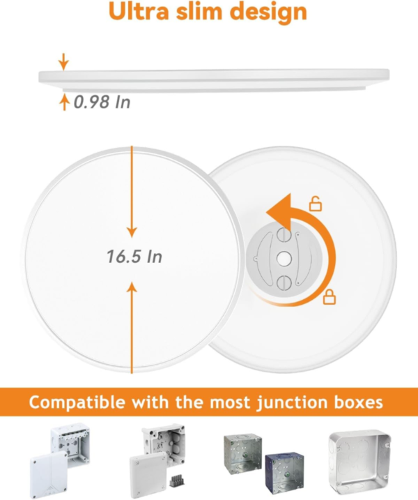 Plafón LED regulable de 16,5 pulgadas, 3000K-4500K-6000K, lámpara de techo seleccionable de 3 colores, luminaria 4200LM de 36W, plafonnier Luminarias LED para cocina, dormitorio, salón, pasillo (blanco) - Image 9