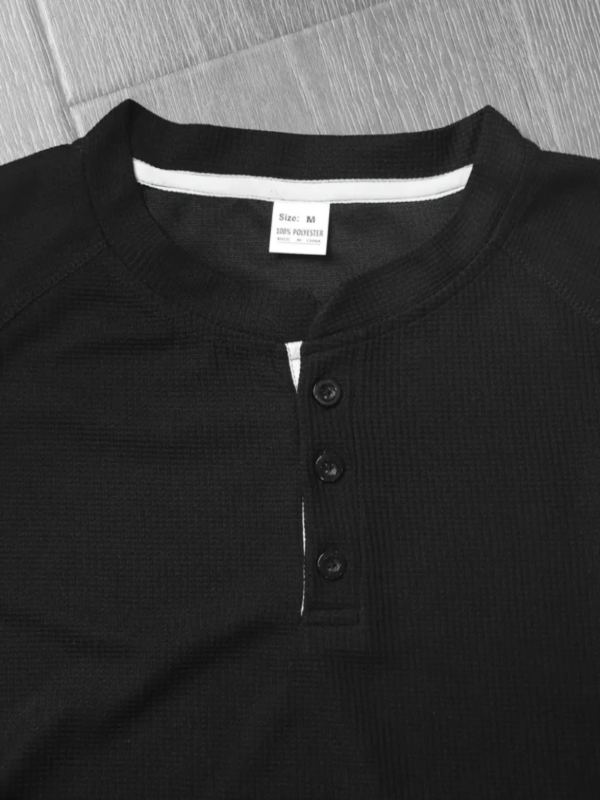 Loose Fit Mens Solid Henley Shirt - Soft Polyester Long Sleeve Crew Neck with Half Button Front and Raglan Sleeves - Perfect for Weekend Casual Spring and Fall Outdoor Activities - Image 3