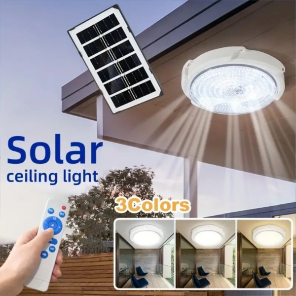 Solar-Powered Ceiling Fixture with Remote Control - 3 Adjustable Color Modes, LED Indoor/Outdoor Lamp, Suitable for Patio, Garden, Porch, Living Room, and Bedroom (1 Set) - Image 8