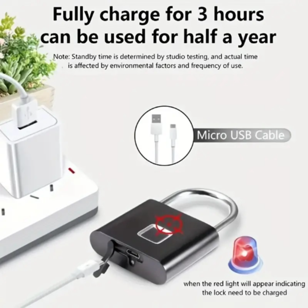 Advanced Biometric Smart Padlock - Fingerprint Recognition, USB Rechargeable, Zinc Alloy Construction, Door Lock Security with Thumbprint Unlocking Technology - Smart Life Home and Office Essential - Image 3