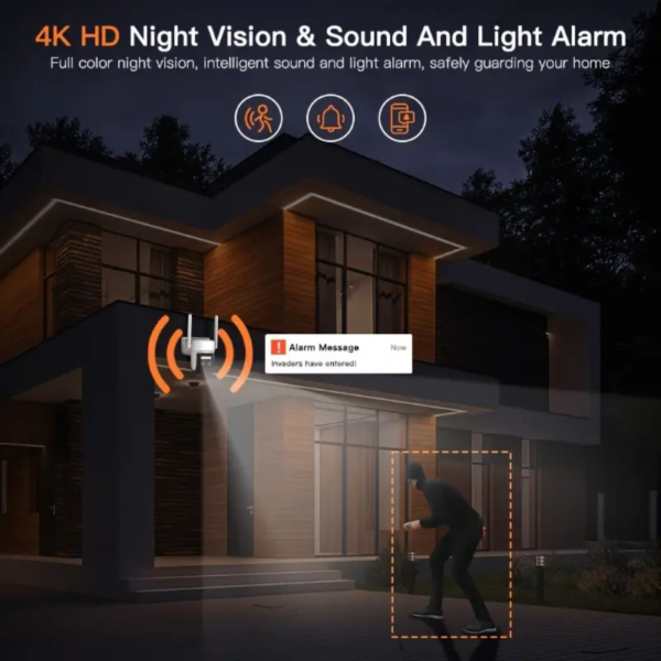 [Fast Arrival] 6MP 4K High-Definition Solar Powered PTZ Security Camera - Dual Lens, 2.4G WiFi, Color Night Vision, Two-Way Call, Ultra Wide Angle, PIR Motion Detection, Two-Way Audio, Alarm, Weatherproof, and AI Detection for Outdoor Monitoring - Image 2