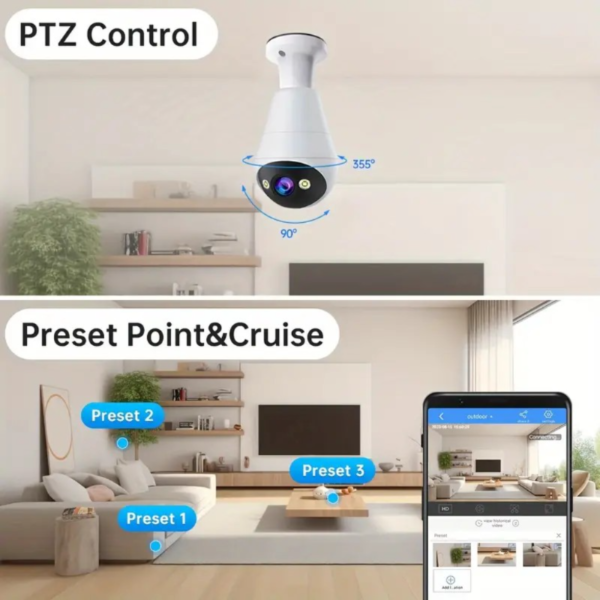 3MP FHD Wifi CCTV IP Camera bulb Lamp LED Light PTZ 360 degree Home Security Wireless Panoramic Home Security CCTV Fisheye Two Way Audio Baby Monitor Auto Tracking - Image 3