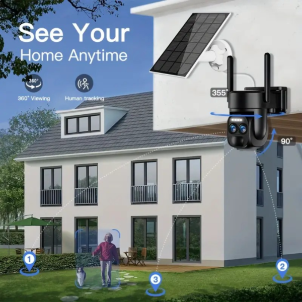 IP66 Waterproof 2K High-definition Safety Camera With Solar Panel 6MP PTZ Monitoring System Dual Lens, 2.4G WiFi Sports Spotlight, Color Night Vision, Two-way Call, Ultra Wide Angle, PIR Motion Detection, Two-way Audio, Alarm - Ideal Choice For Outdoor Monitoring And AI Detection - Image 8