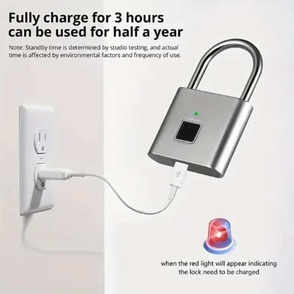 Advanced Biometric Smart Padlock - Fingerprint Recognition, USB Rechargeable, Zinc Alloy Construction, Door Lock Security with Thumbprint Unlocking Technology - Smart Life Home and Office Essential - Image 7