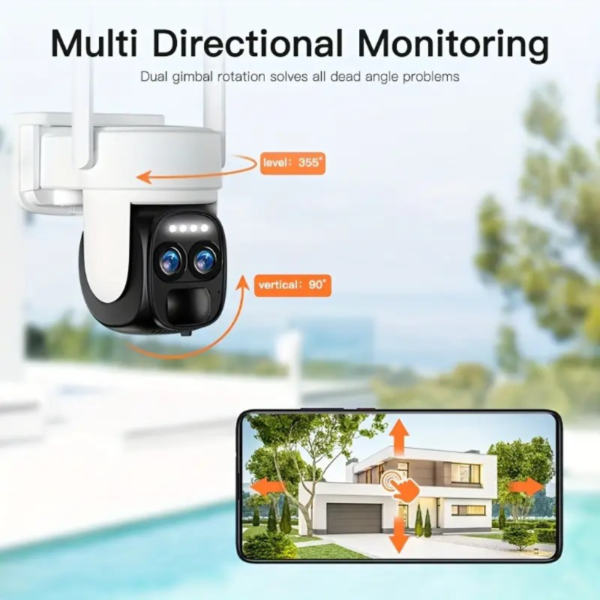 [Fast Arrival] 6MP 4K High-Definition Solar Powered PTZ Security Camera - Dual Lens, 2.4G WiFi, Color Night Vision, Two-Way Call, Ultra Wide Angle, PIR Motion Detection, Two-Way Audio, Alarm, Weatherproof, and AI Detection for Outdoor Monitoring - Image 4
