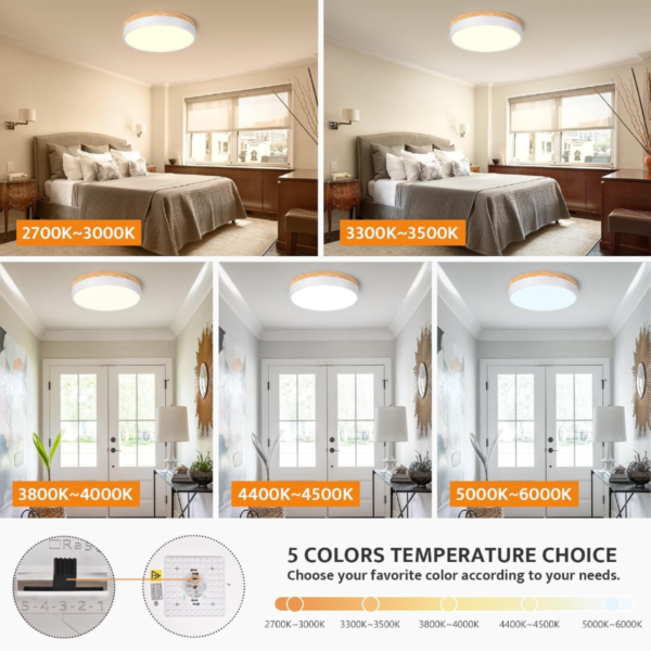 Yiisem Dimmable Wood LED Flush Mount Ceiling Light, 2700K-6000K Selectable Modern Round Close to Ceiling Lighting Fixtures, Minimalist White Ceiling Lamp for Bedroom, Kitchen, Hallway, Laundry Room - Image 6