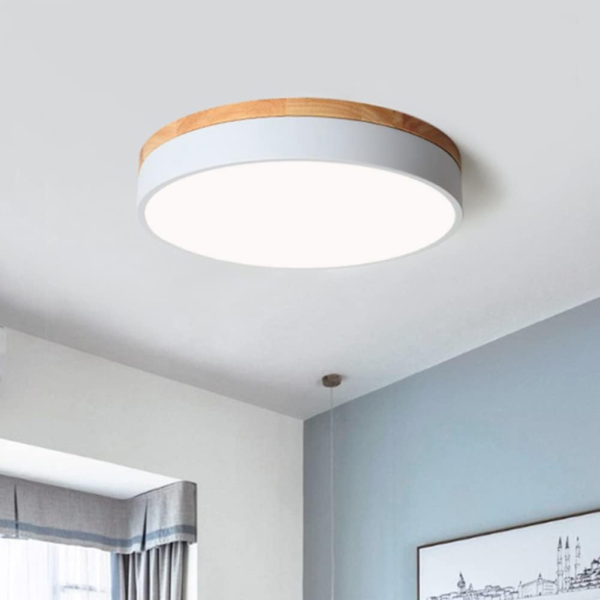 Yiisem Dimmable Wood LED Flush Mount Ceiling Light, 2700K-6000K Selectable Modern Round Close to Ceiling Lighting Fixtures, Minimalist White Ceiling Lamp for Bedroom, Kitchen, Hallway, Laundry Room - Image 3