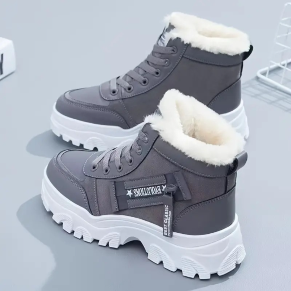 Women's Plush Lined Winter Sneakers, Thermal Lace Up High Top Snow Boots, Keep Warm Platform Ankle Boots - Image 2
