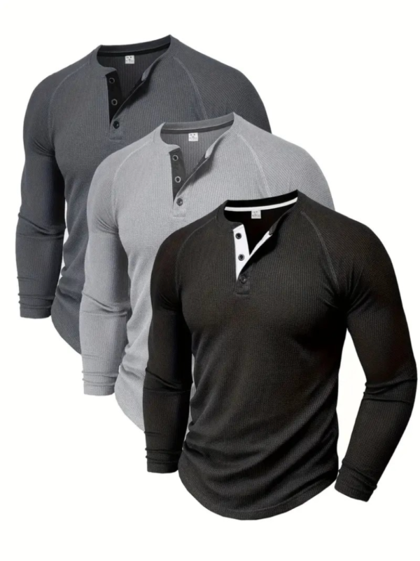 Loose Fit Mens Solid Henley Shirt - Soft Polyester Long Sleeve Crew Neck with Half Button Front and Raglan Sleeves - Perfect for Weekend Casual Spring and Fall Outdoor Activities