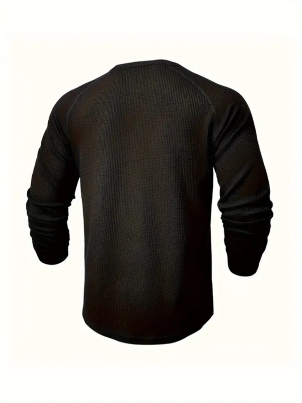 Loose Fit Mens Solid Henley Shirt - Soft Polyester Long Sleeve Crew Neck with Half Button Front and Raglan Sleeves - Perfect for Weekend Casual Spring and Fall Outdoor Activities - Image 4