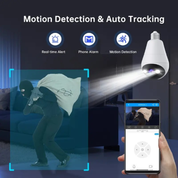 3MP FHD Wifi CCTV IP Camera bulb Lamp LED Light PTZ 360 degree Home Security Wireless Panoramic Home Security CCTV Fisheye Two Way Audio Baby Monitor Auto Tracking - Image 5