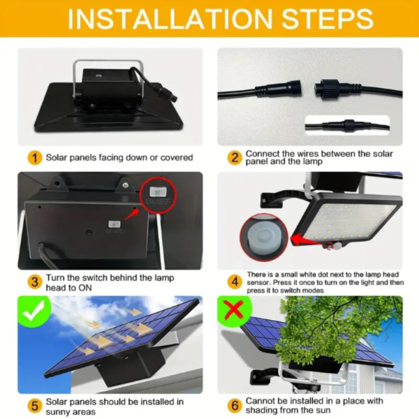 Water-Resistant 48 LED Solar Wall Light with Motion Sensor, 5500mAh Lithium Battery, 8W Polished Plastic Outdoor Security Flood Light, IP65 Waterproof Solar-Powered Sconce for Porch, Shed, Barn - 1pc - Image 2